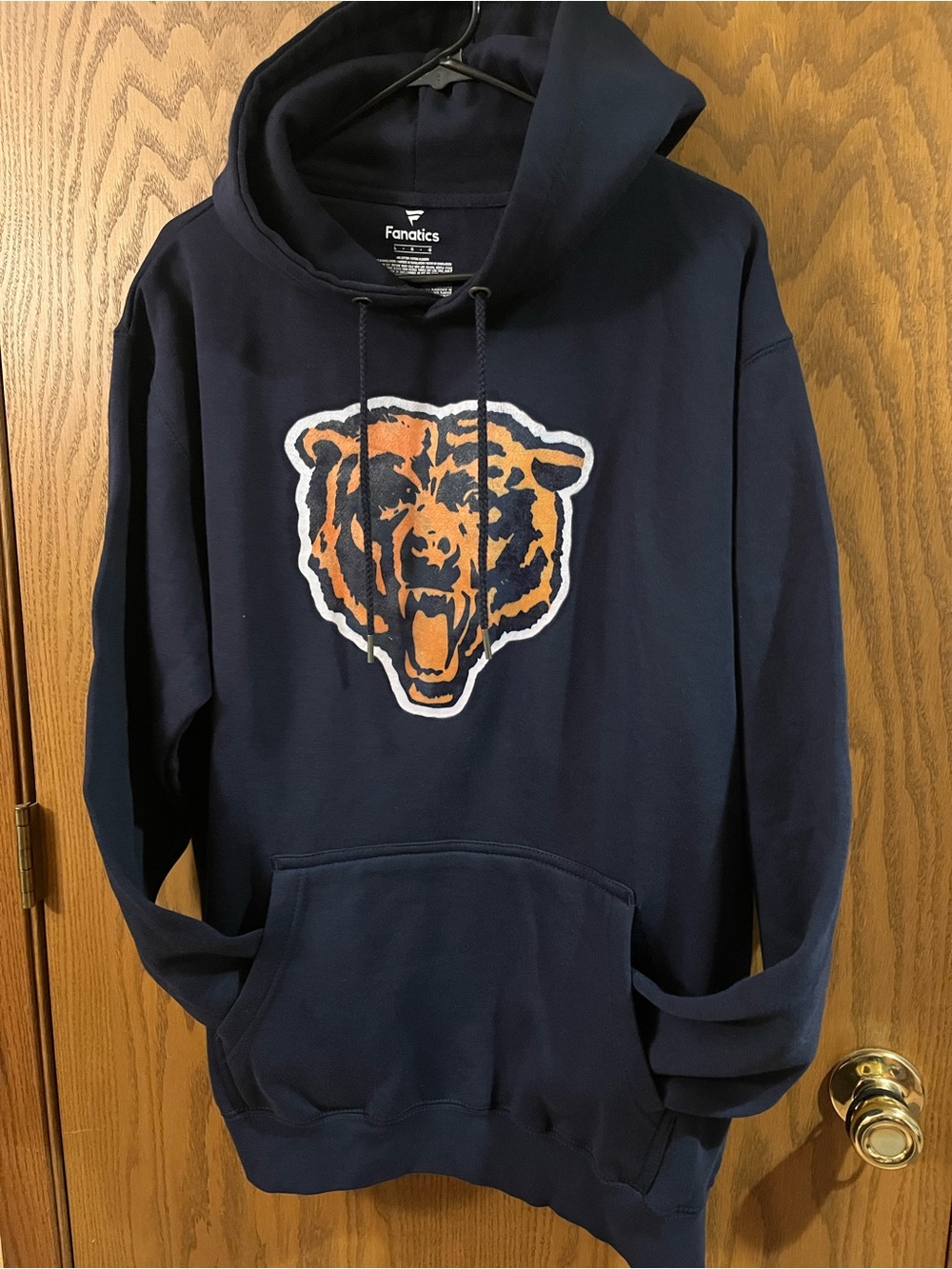 Fanatics Navy Pullover Hoodie with Orange Bear Logo Size Large